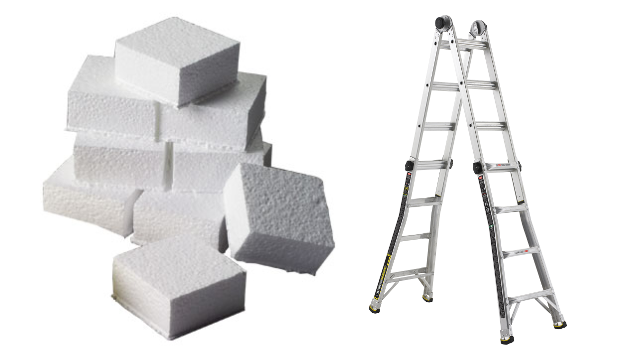 a styrofoam blocks next to a ladder